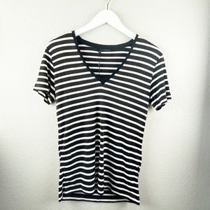 NWT The Kooples V-neck Stipe Top- Black and White